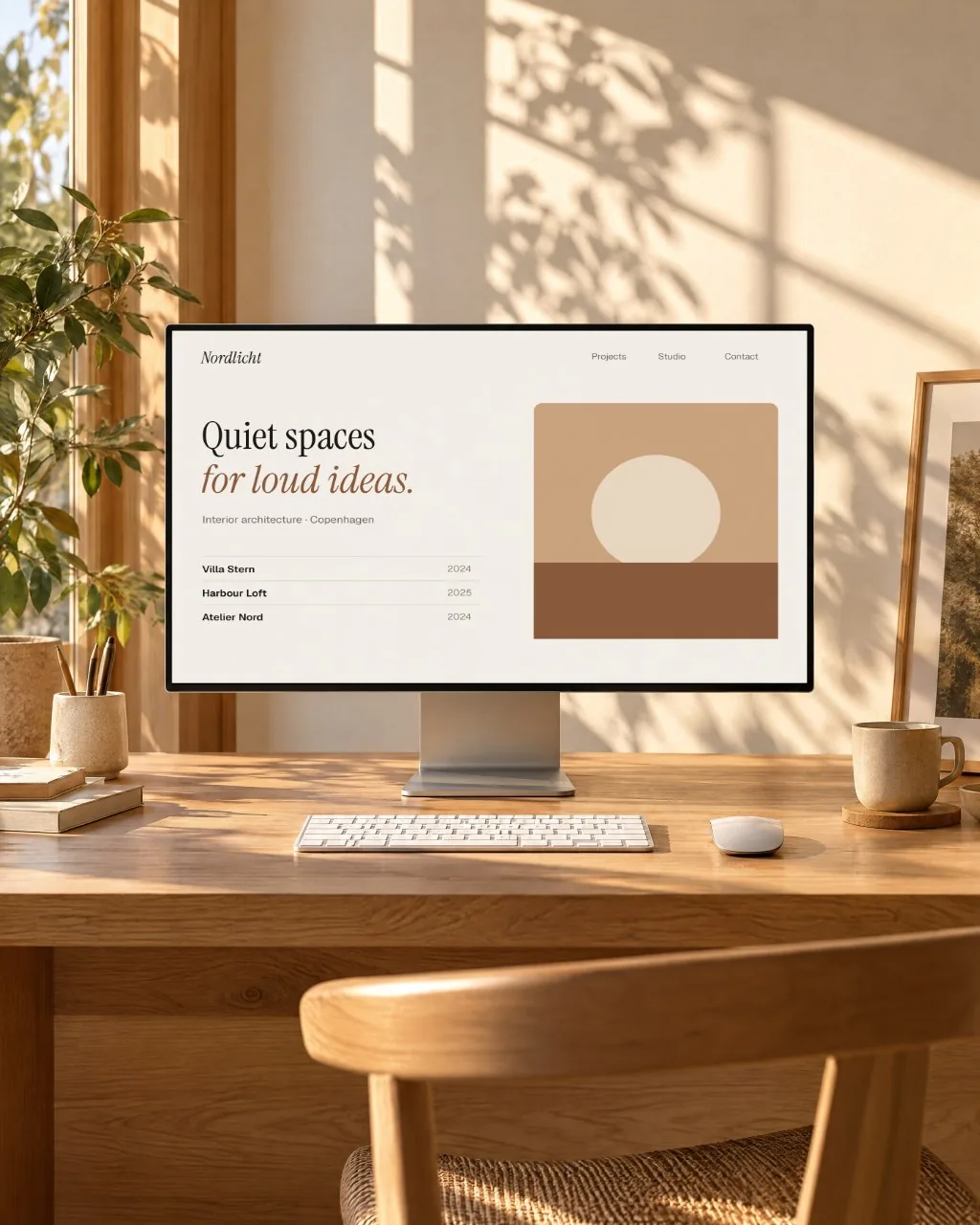 Mockup: Monitor em mesa de carvalho
