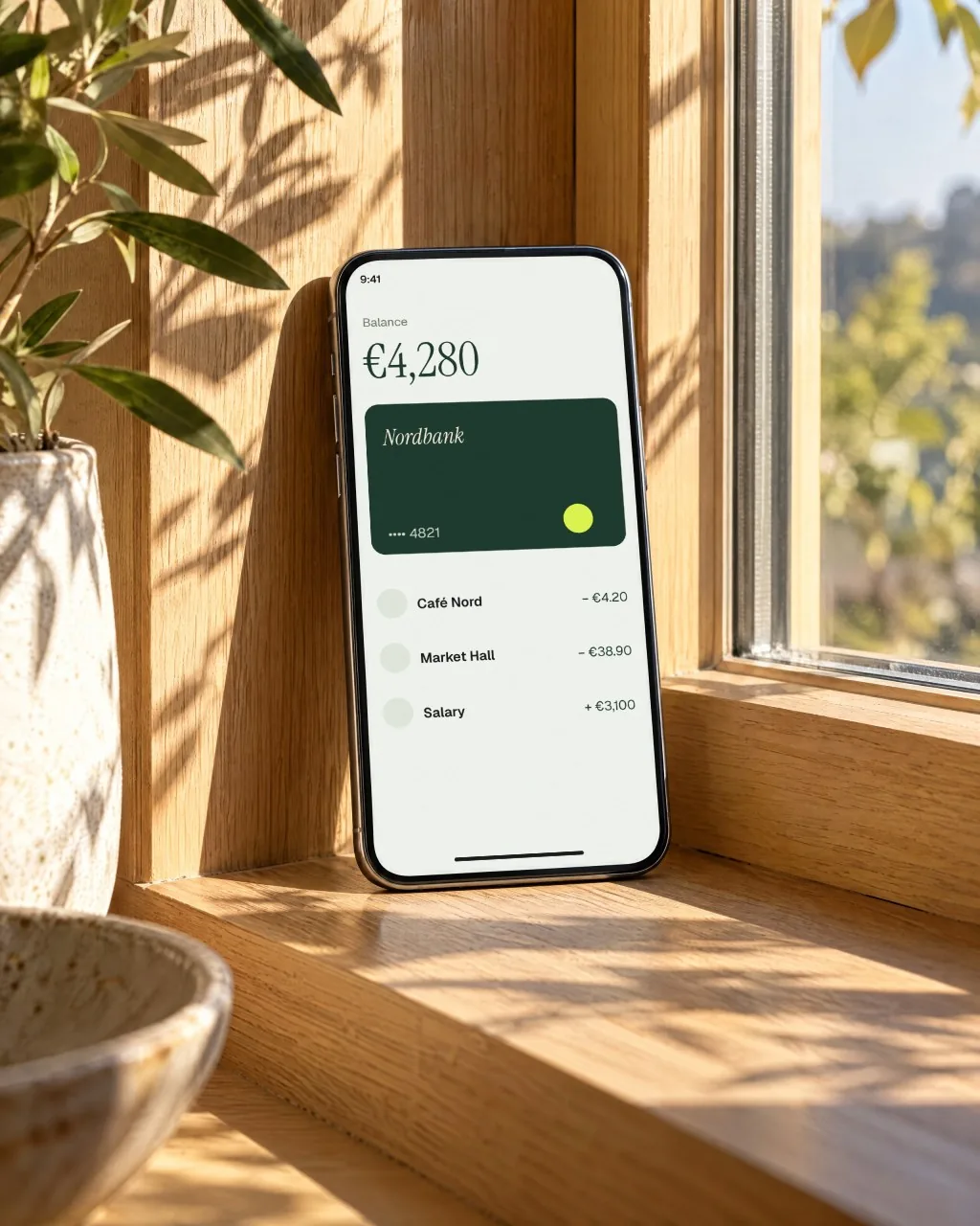 Mockup: Móvil en el alféizar