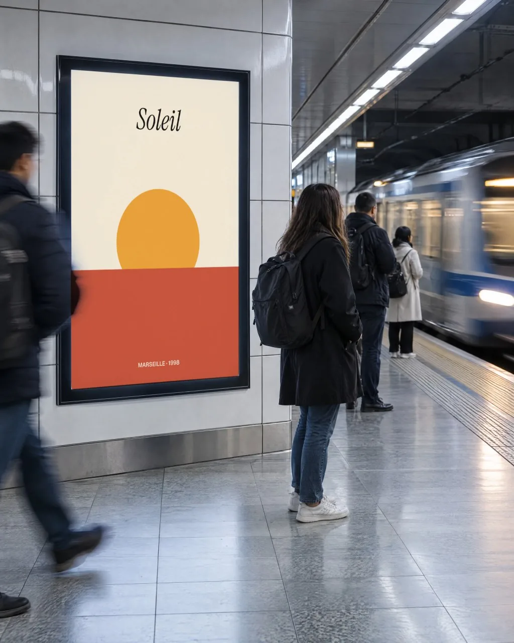 Mockup: Painel luminoso em plataforma de metrô