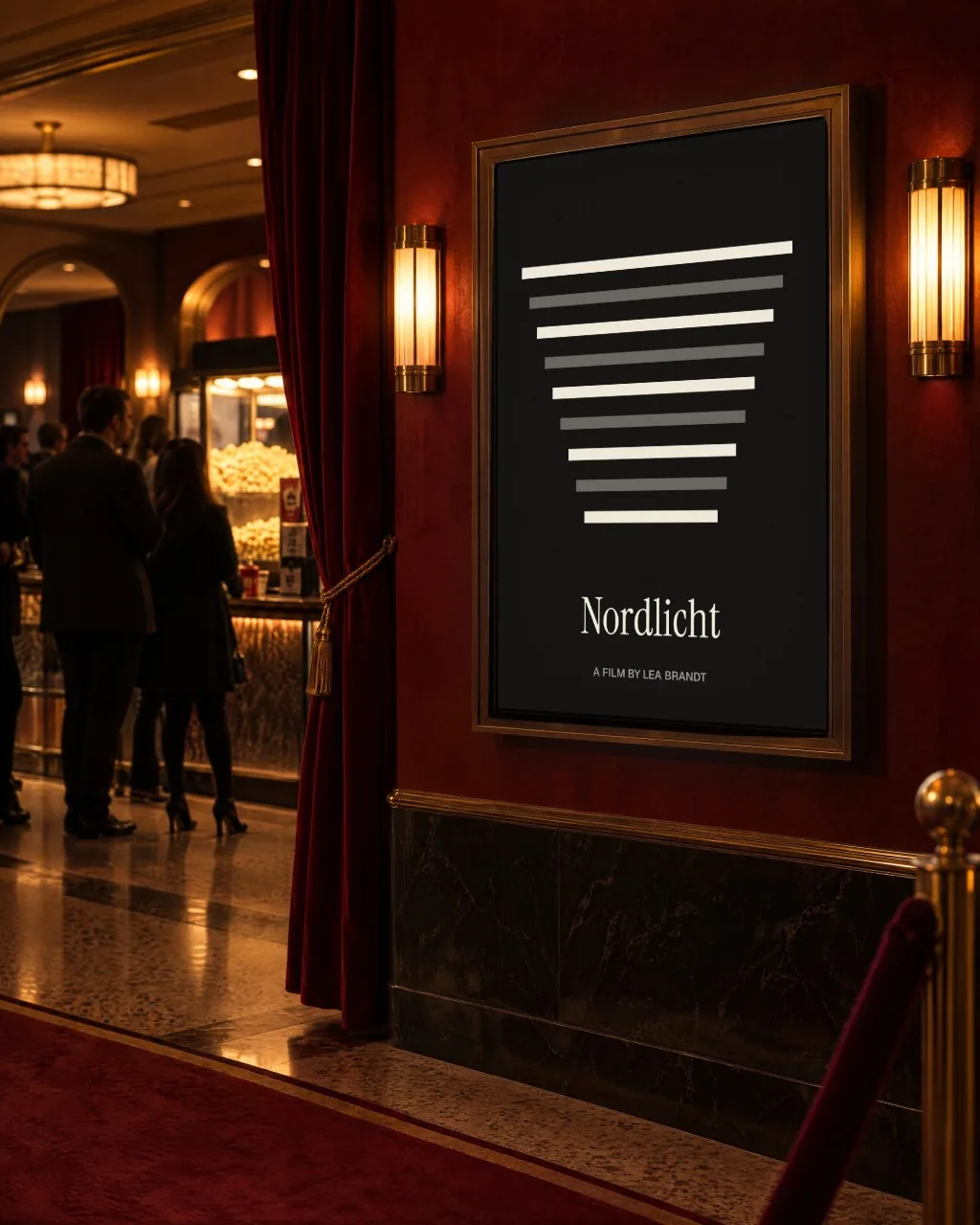 Mockup: Painel luminoso no saguão de um cinema