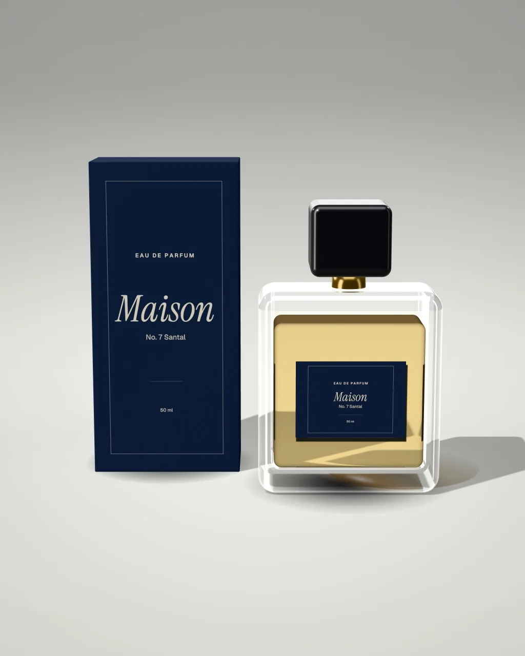 Mockup: Perfume y caja en un estudio claro