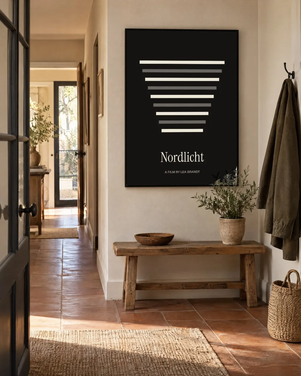 Mockup: Póster enmarcado en el pasillo