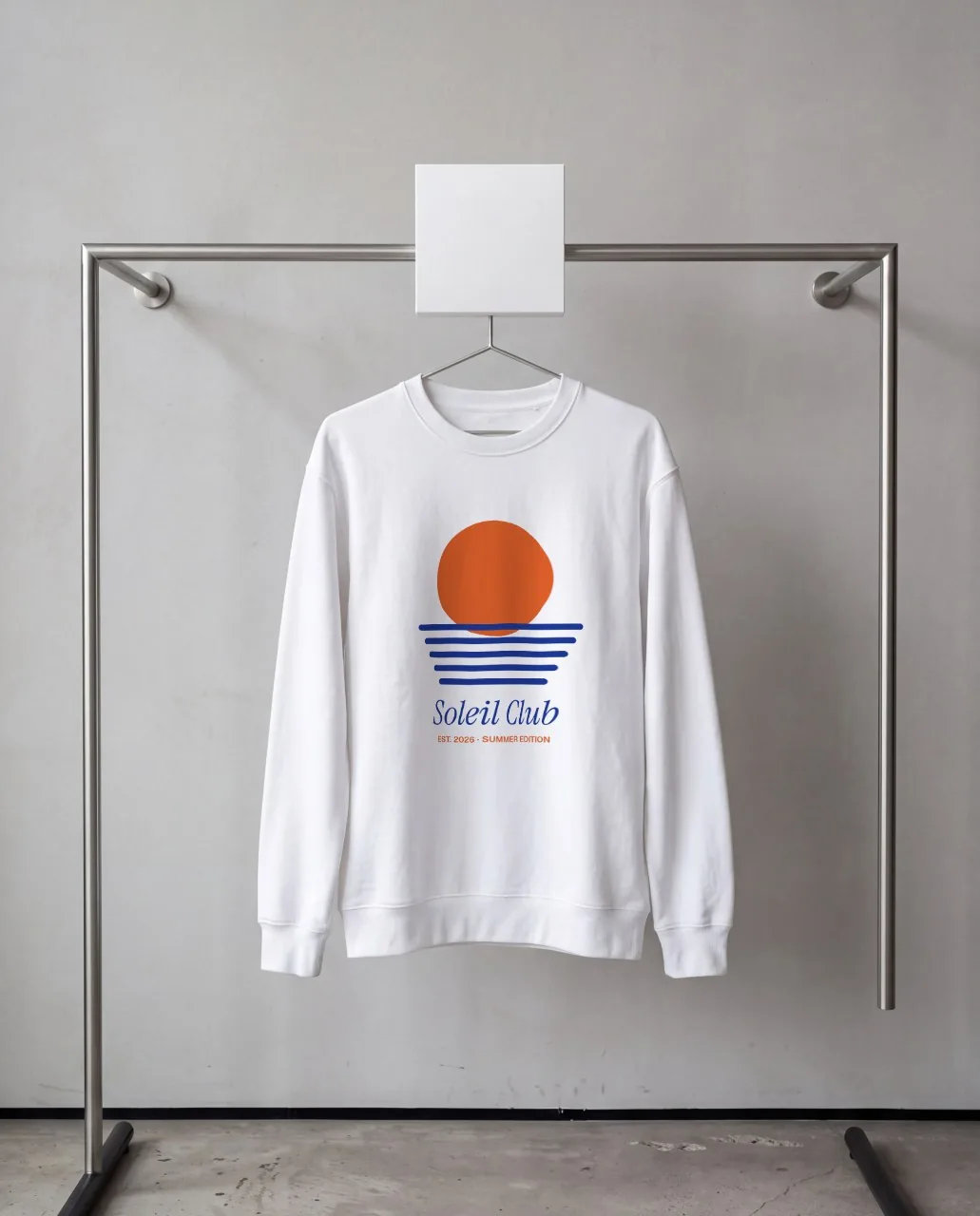 Sweatshirt on a steel clothing rail mockup