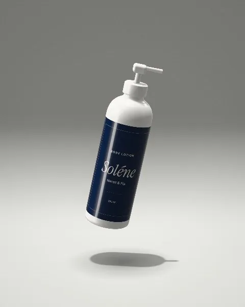 Pump bottle mockup in a light studio
