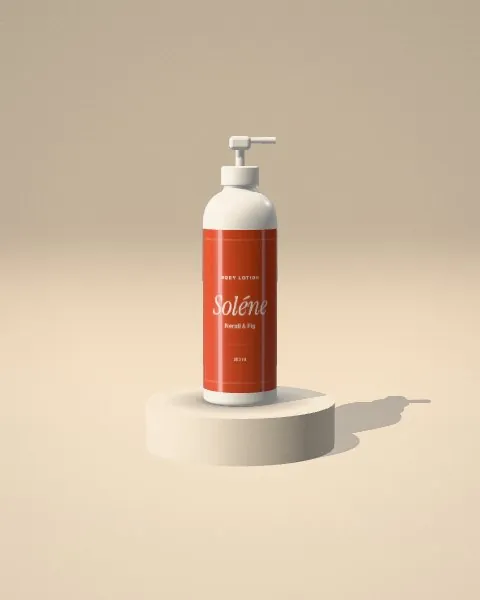 Pump bottle · Sand plinth · front mockup