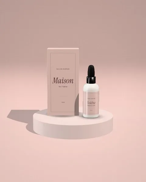 Box + serum · Blush plinth mockup
