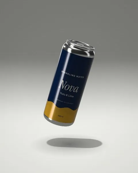 Slim can mockup in a light studio