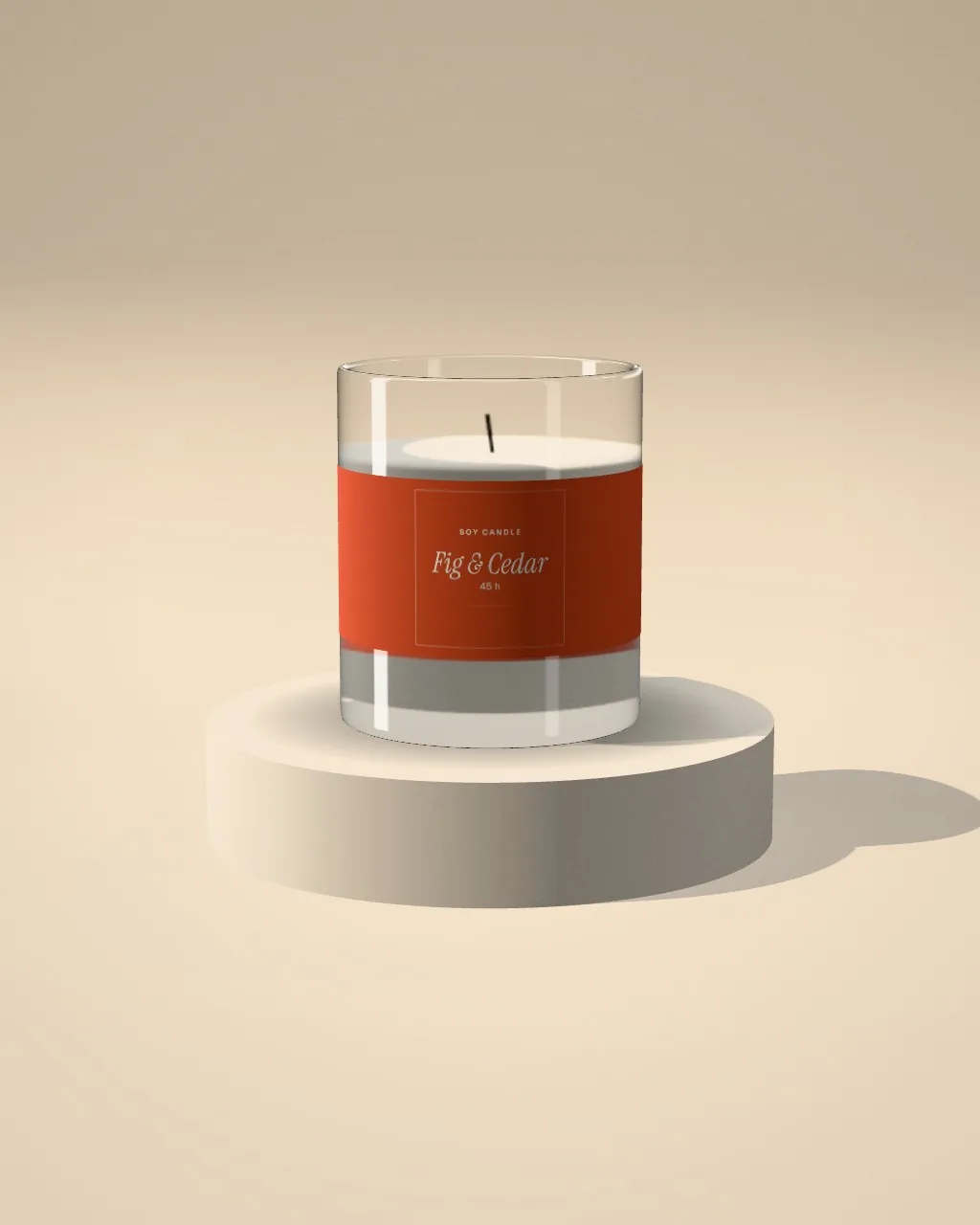 Scented candle · Sand plinth · 3/4 mockup