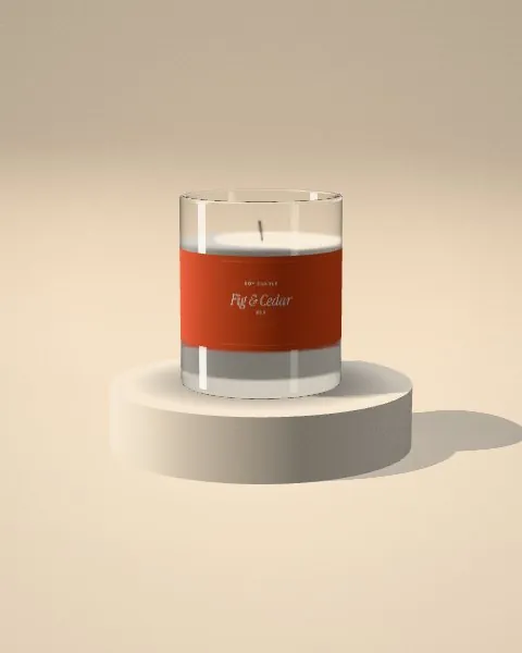 Scented candle · Sand plinth · 3/4 mockup