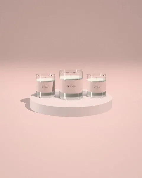Candle trio · Blush plinth mockup