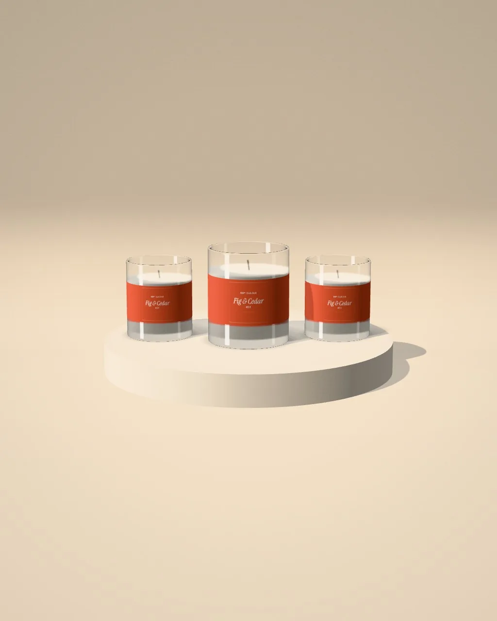 Candle trio · Sand plinth mockup
