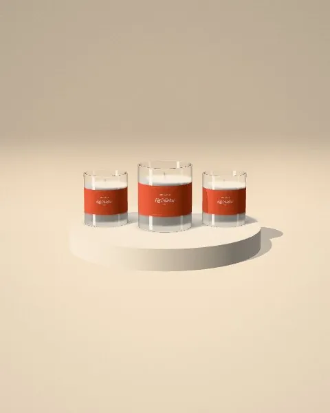 Candle trio · Sand plinth mockup
