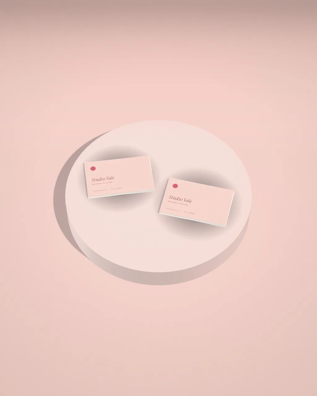 Business card duo · Blush plinth mockup