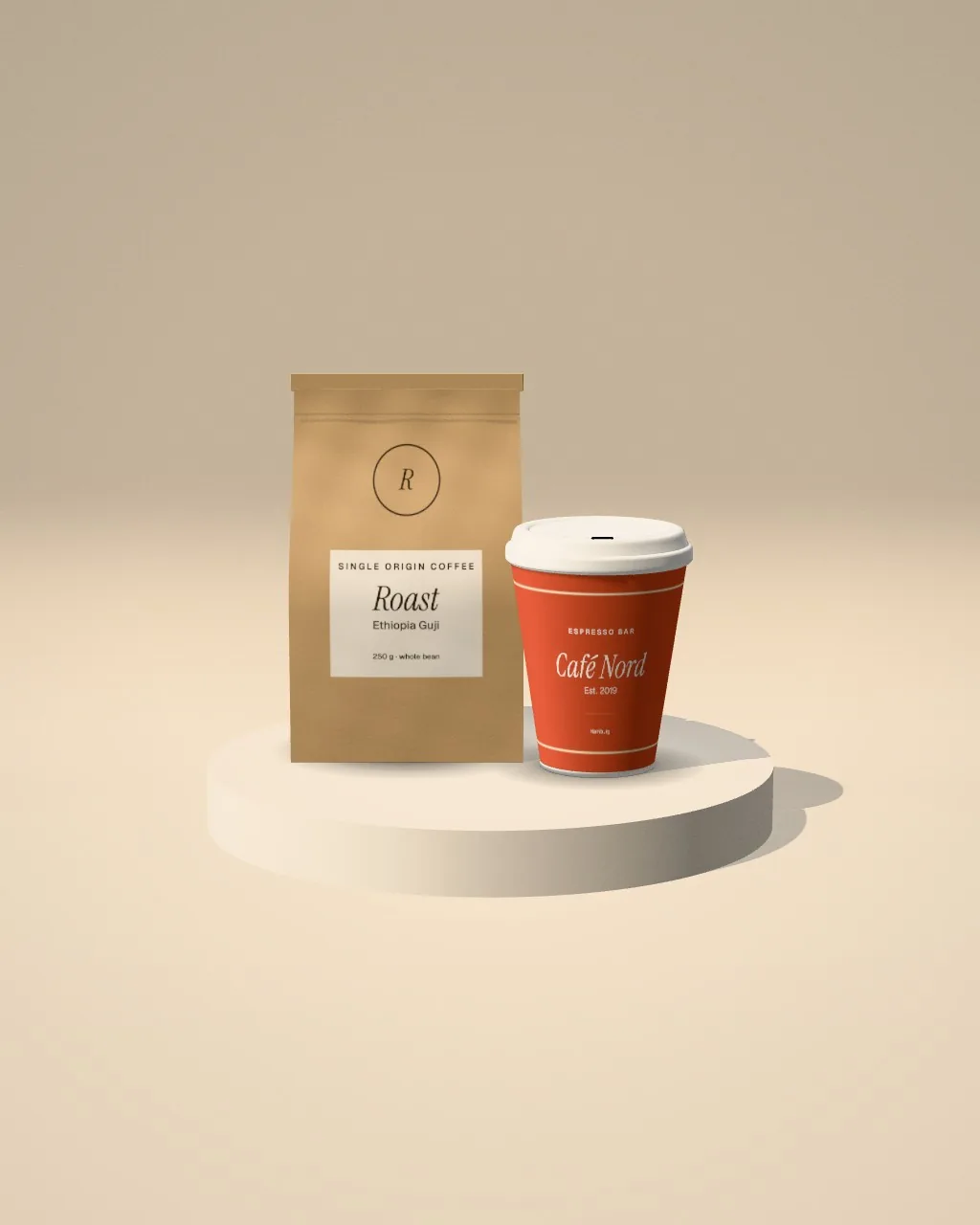 Coffee set · Sand plinth mockup