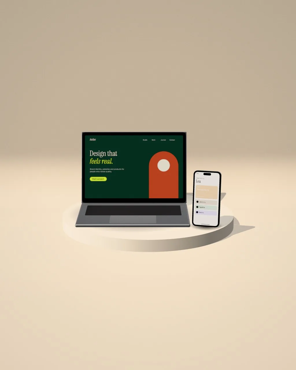 Device set · Sand plinth mockup