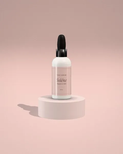 Serum bottle · Blush plinth · front mockup