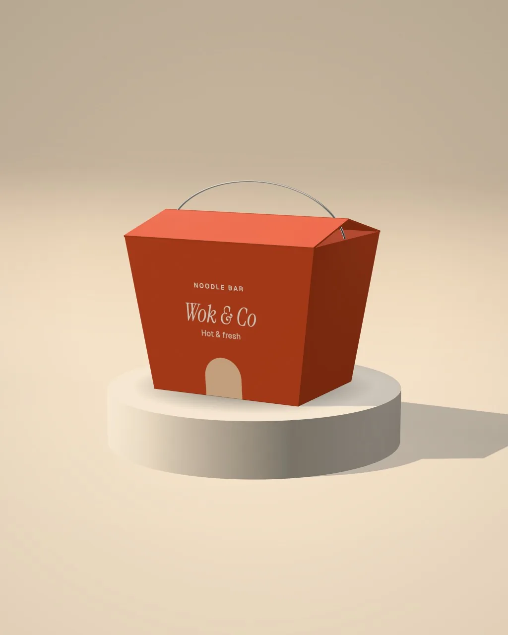 Takeaway box · Sand plinth · 3/4 mockup
