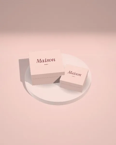 Gift box stack · Blush plinth mockup