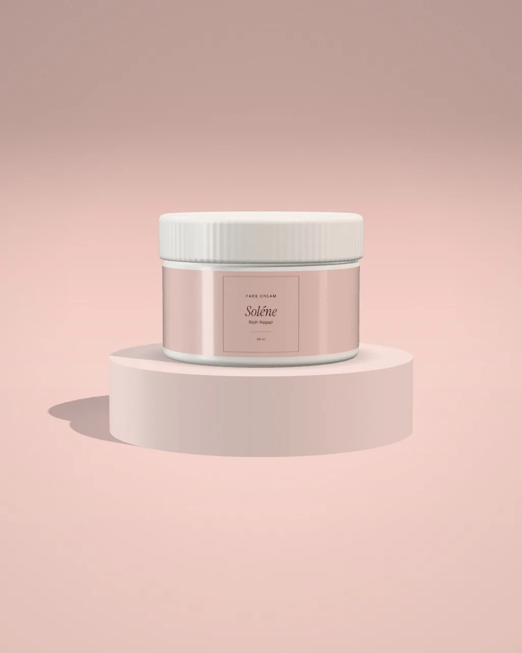Cream jar · Blush plinth · front mockup