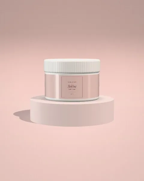 Cream jar · Blush plinth · front mockup