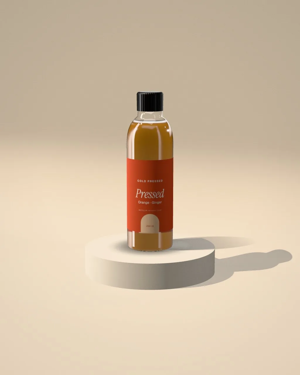 Juice bottle · Sand plinth · 3/4 mockup