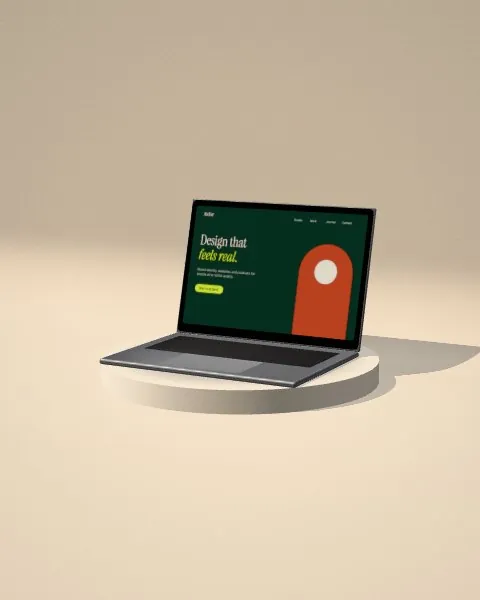 Laptop · Sand plinth · 3/4 mockup