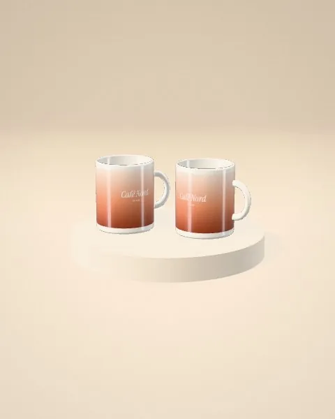 Mug duo · Sand plinth mockup