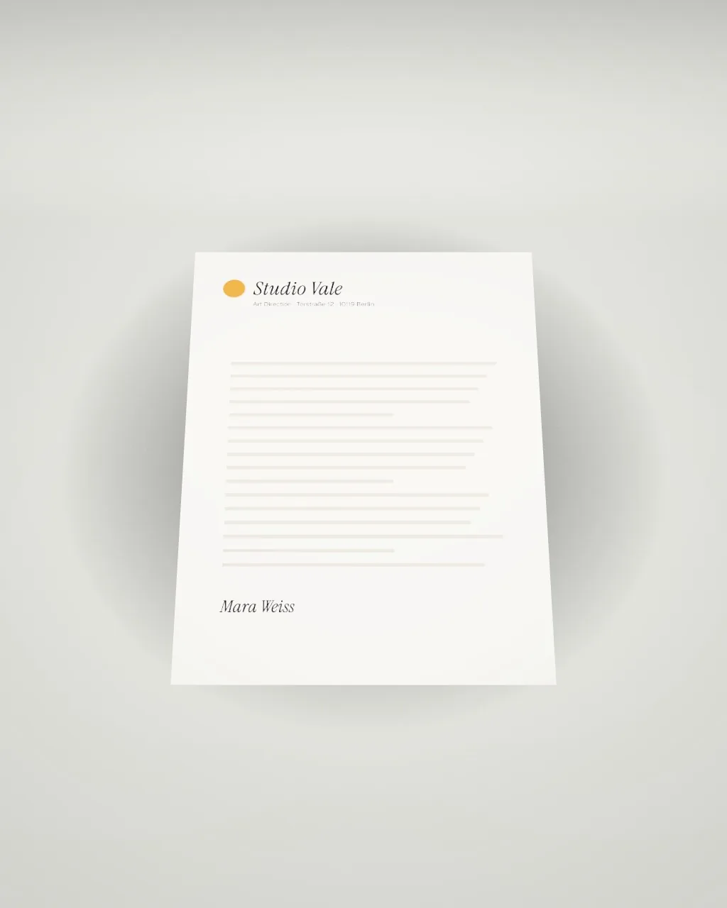 A4 letterhead · Light studio · from above mockup