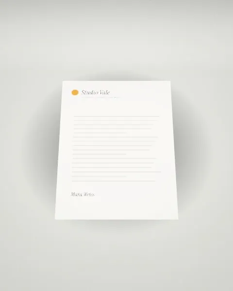 A4 letterhead · Light studio · from above mockup