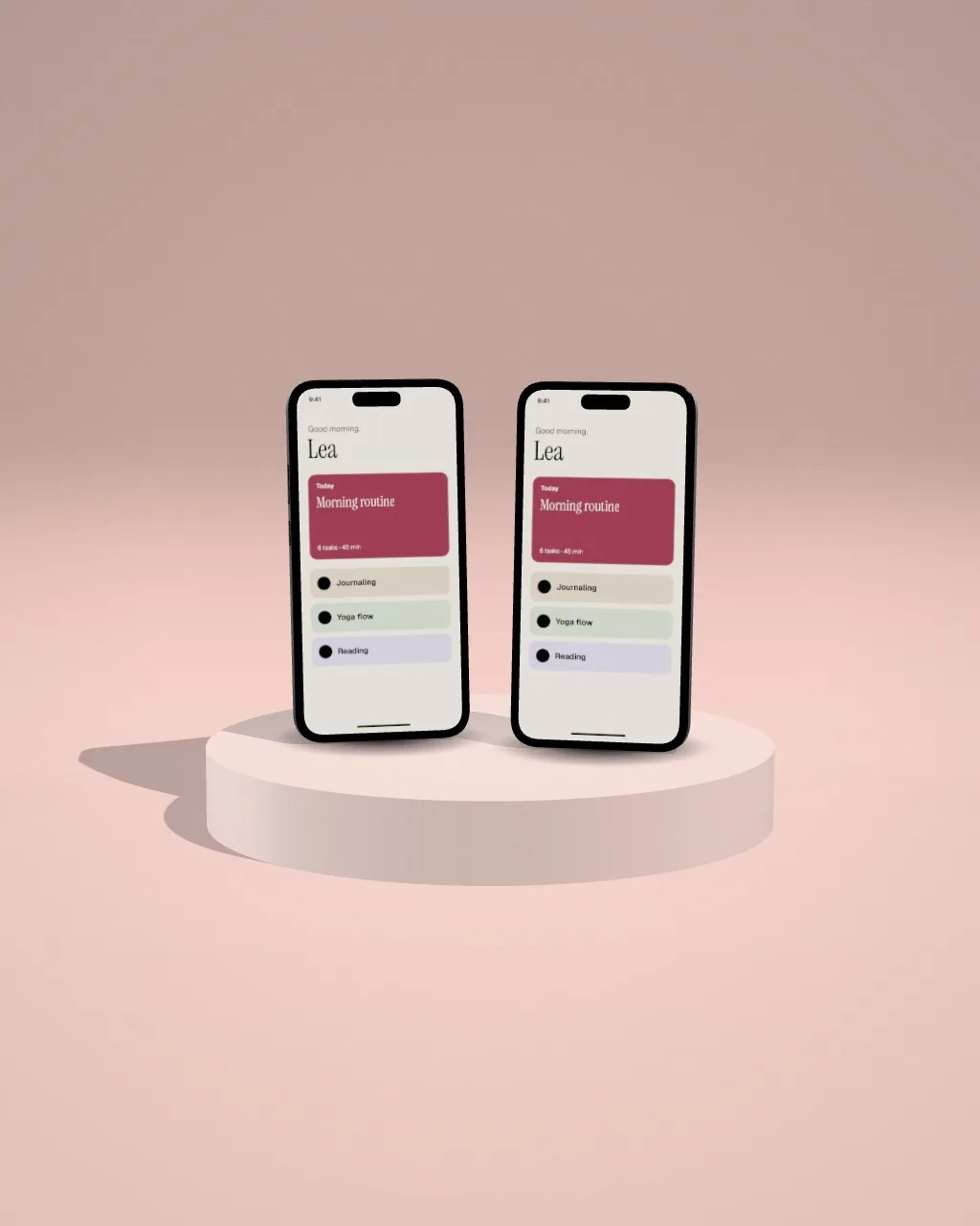 Smartphone duo · Blush plinth mockup