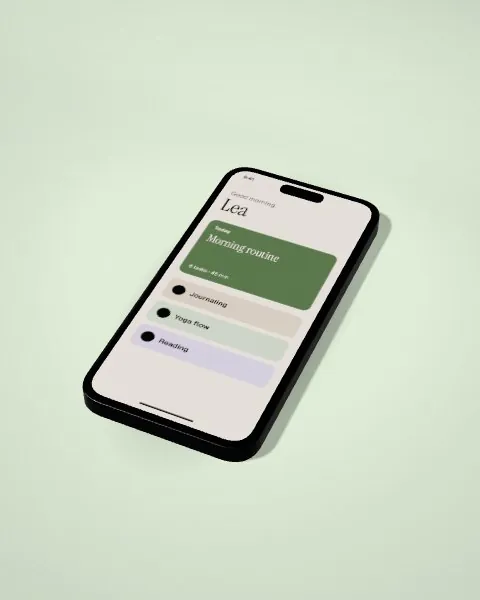 Smartphone lying flat · Sage · angled mockup