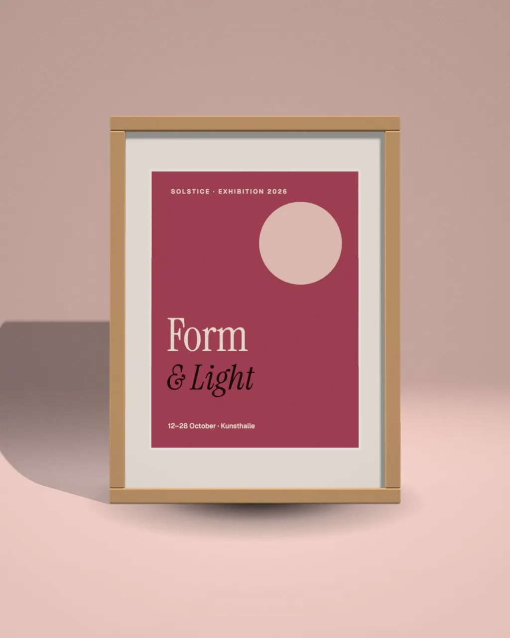 Poster · oak frame · Blush plinth · front mockup