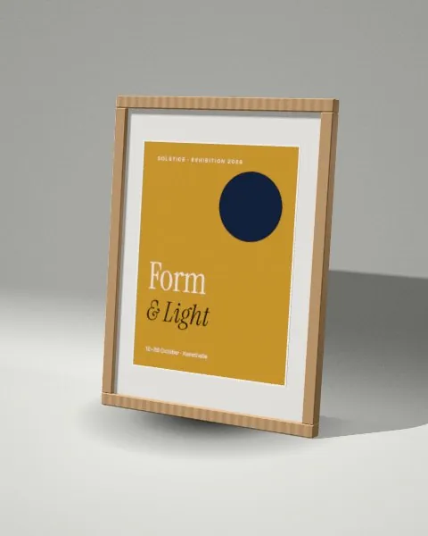 Poster · oak frame · Light studio · 3/4 mockup