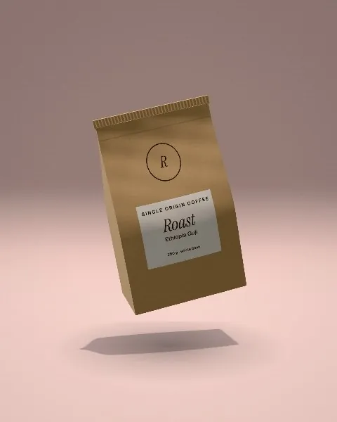 Stand-up pouch mockup on a blush plinth