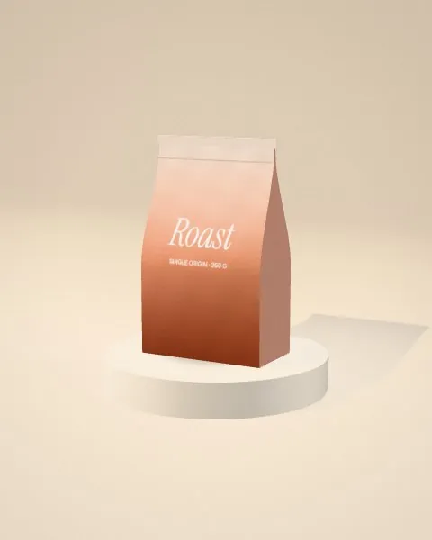 Stand-up pouch · Sand plinth · 3/4 mockup