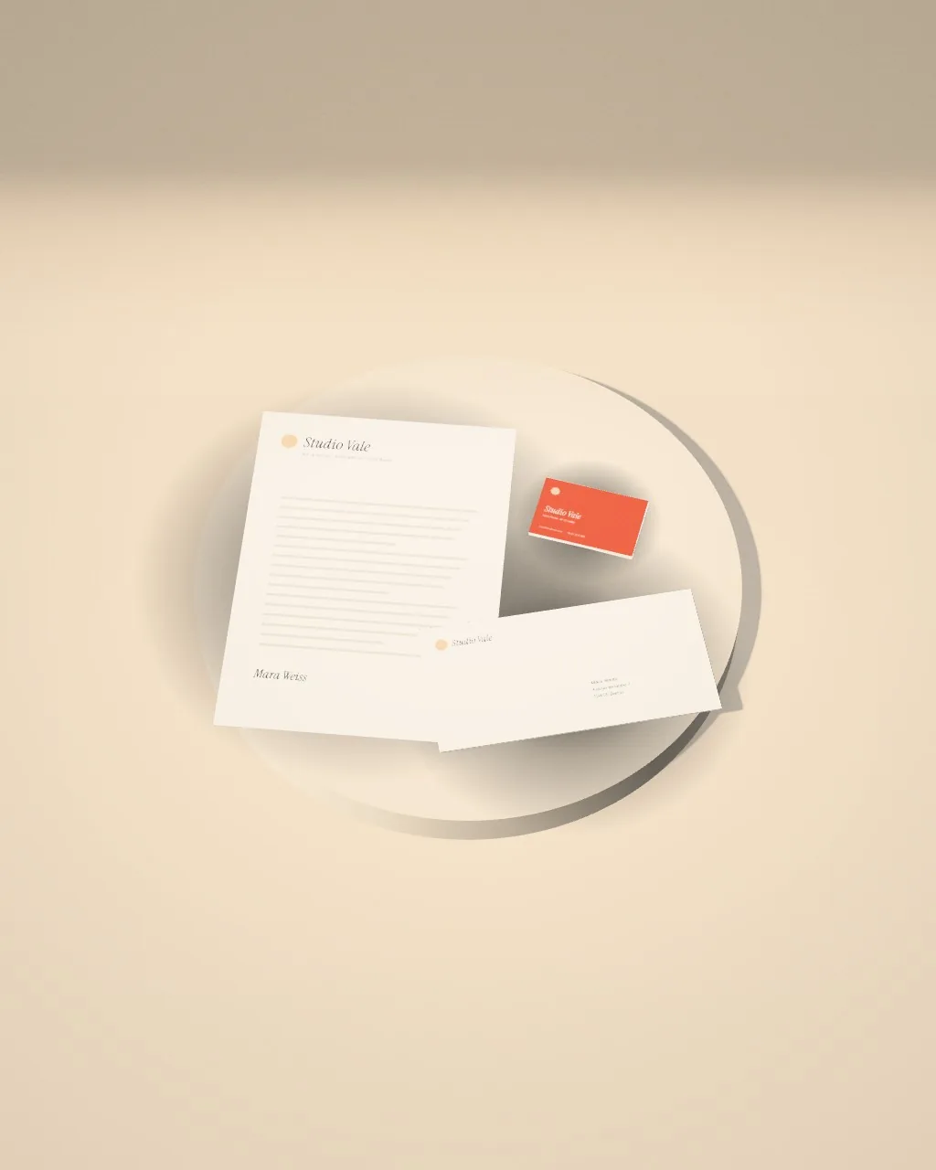 Stationery set · Sand plinth mockup