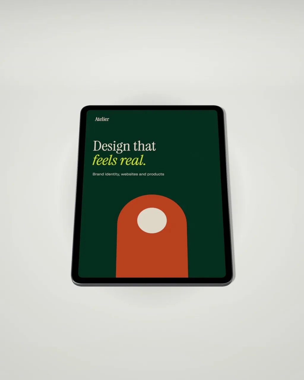 Tablet lying flat · Light studio · from above mockup