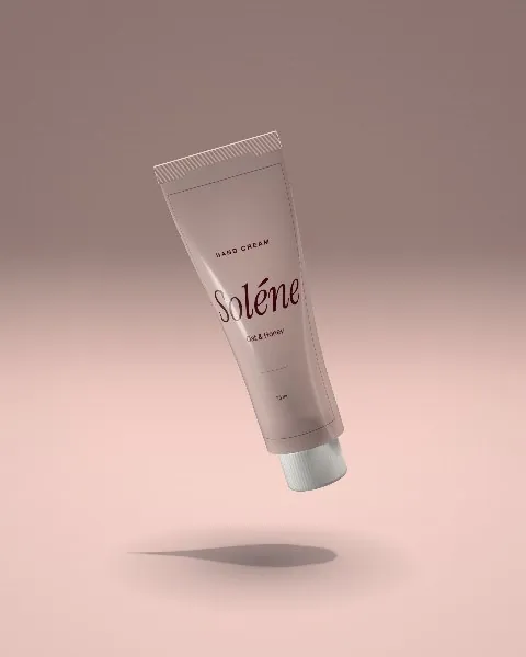 Tube mockup on a blush plinth