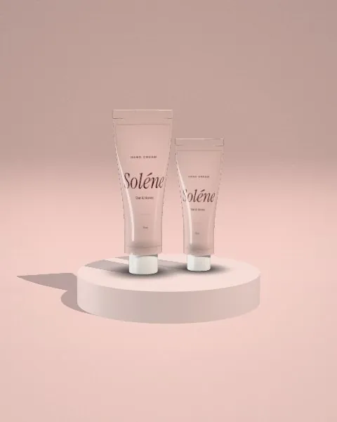 Tube duo · Blush plinth mockup