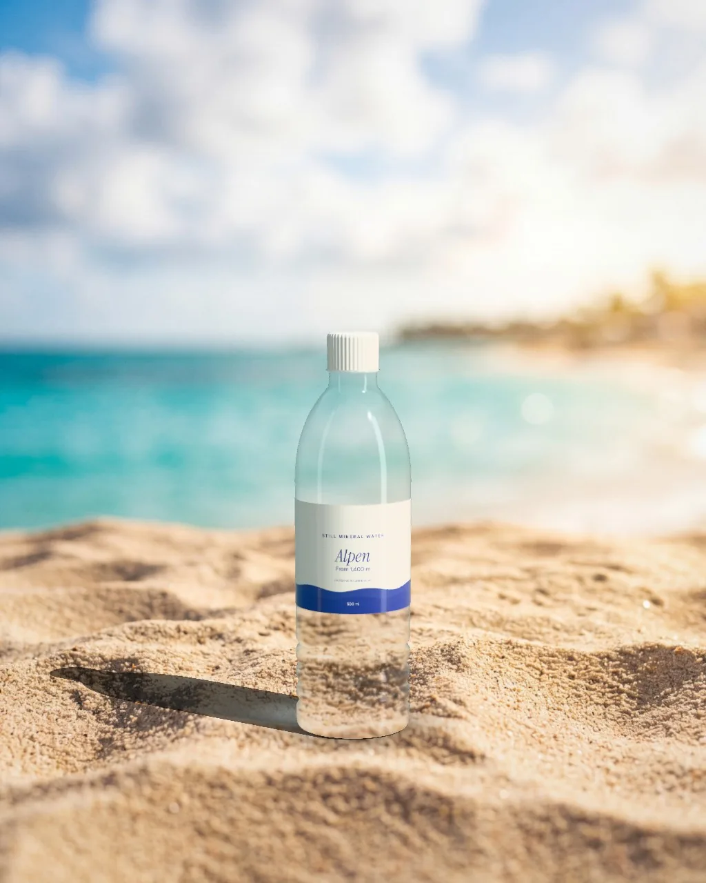 Water bottle · Beach mockup