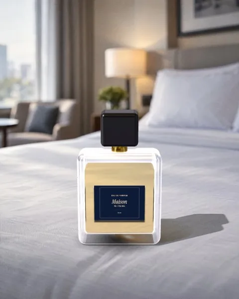 Perfume bottle · Hotel bed mockup