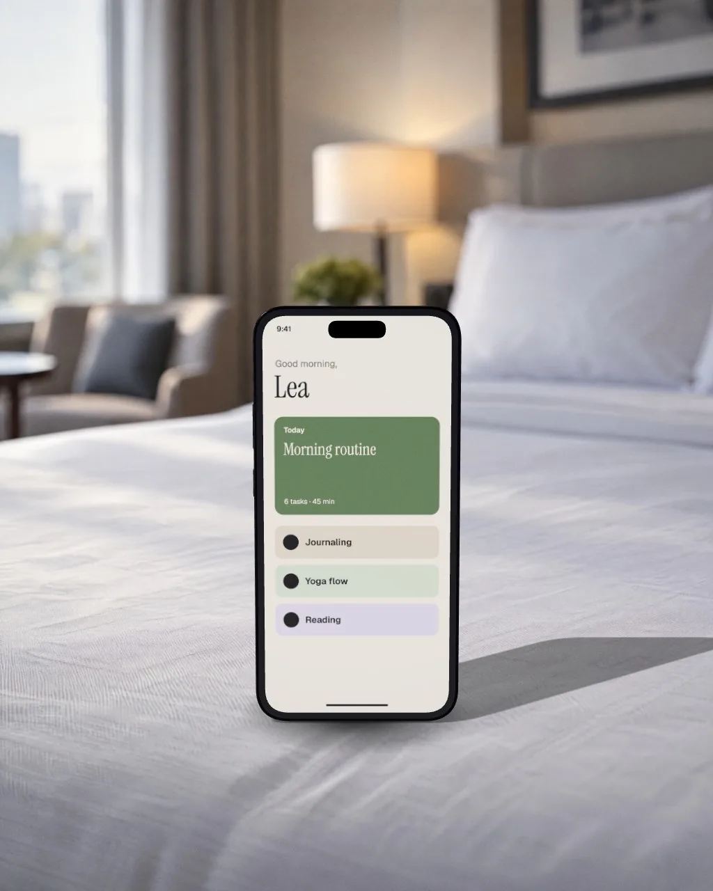 Smartphone · Hotel bed mockup