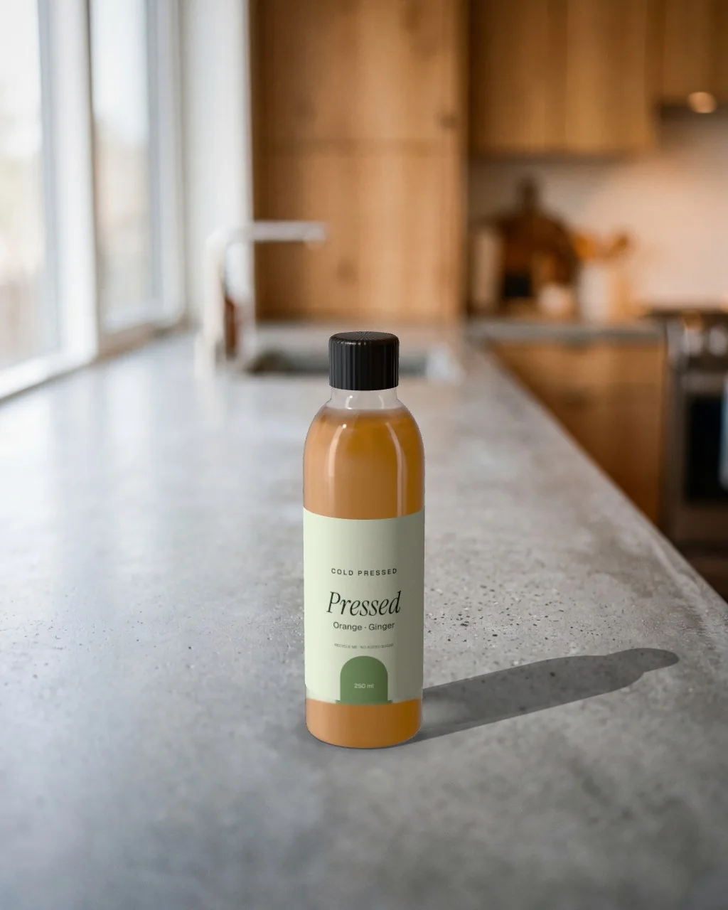 Juice bottle · Concrete kitchen mockup