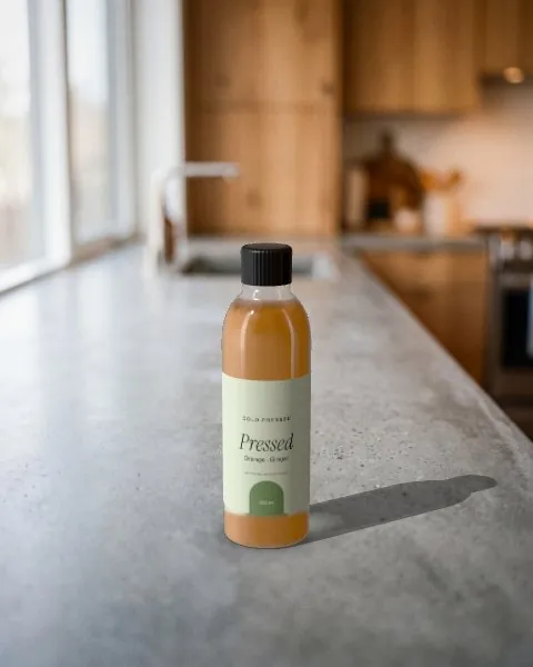 Juice bottle · Concrete kitchen mockup