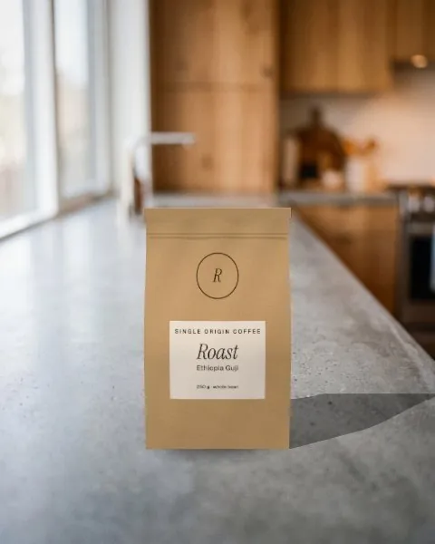 Stand-up pouch · Concrete kitchen mockup