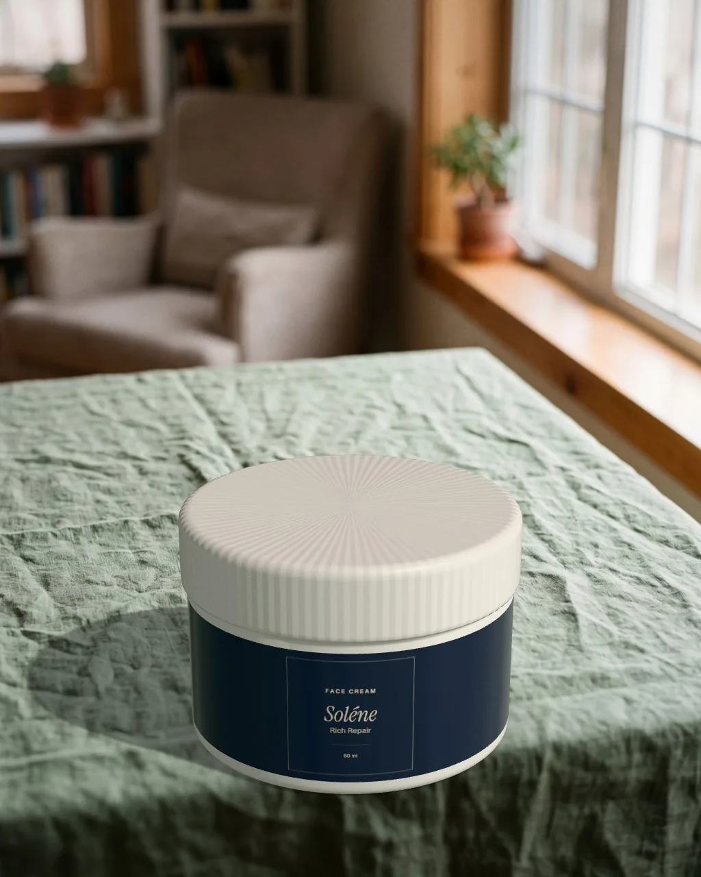 Cream jar · Sage linen mockup