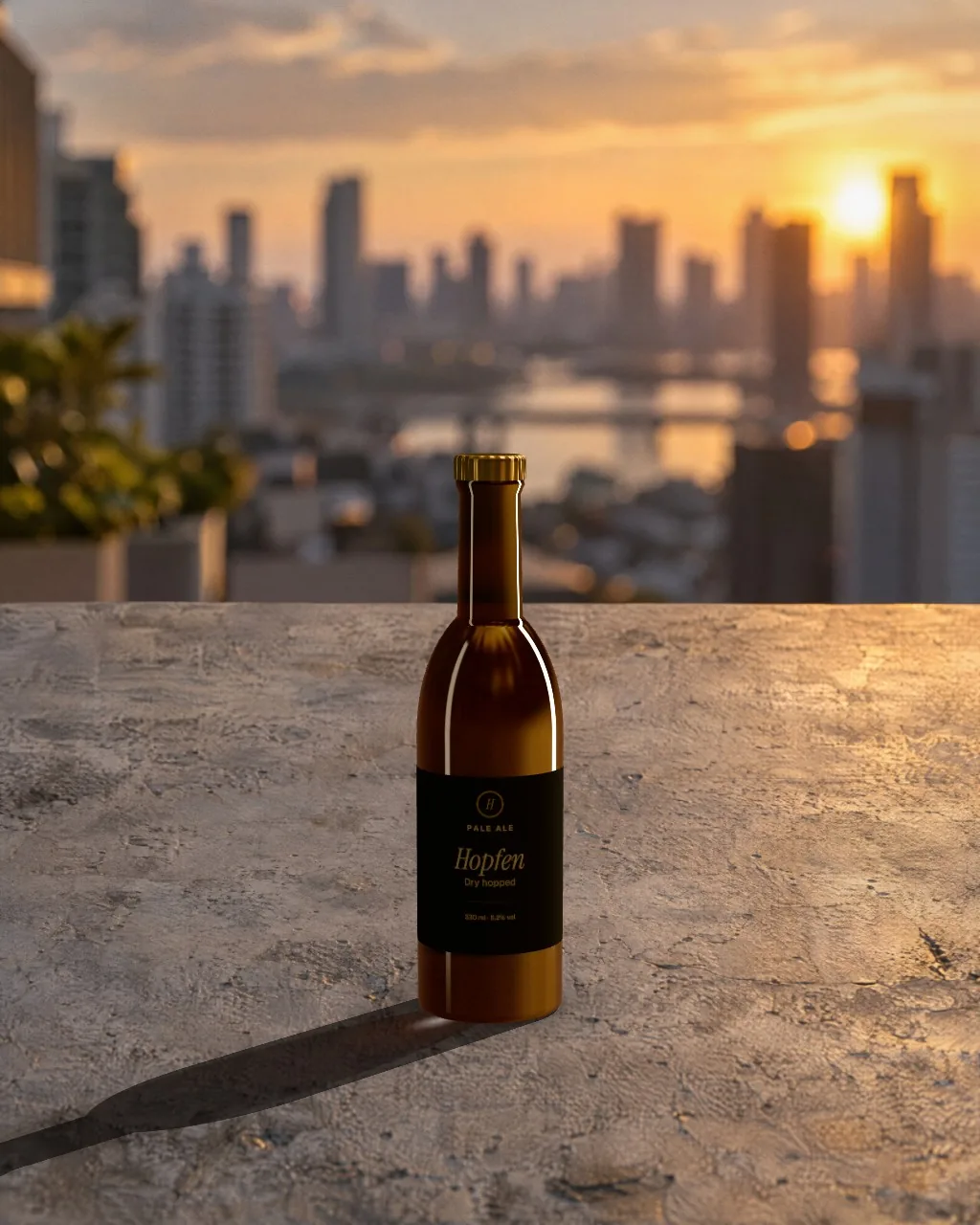 Beer bottle · Rooftop sunset mockup