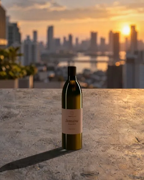 Wine bottle · Rooftop sunset mockup