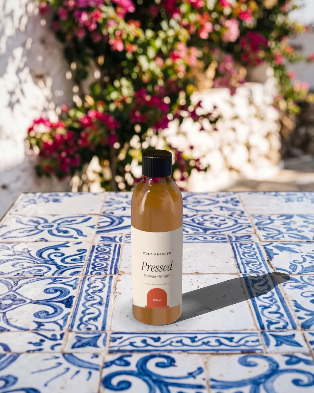 Juice bottle · Mediterranean tiles mockup