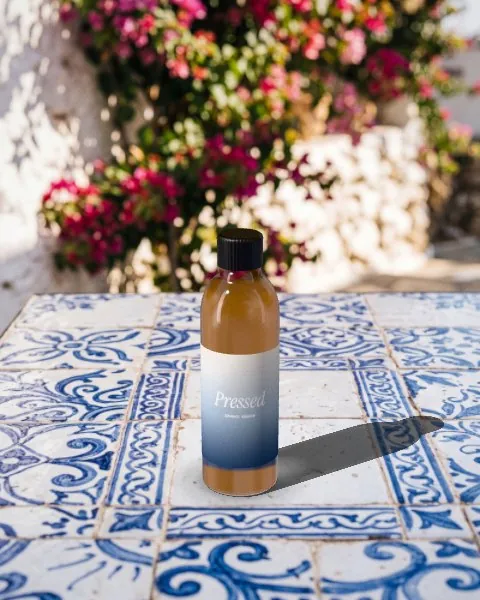 Juice bottle · Mediterranean tiles mockup